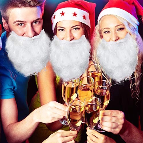 6 Piezas de Divertida Barba de Santa Barba Falsa Blanca Disfraz Navideño de Barba de Papá Noel para Adolescentes Adultos Accesorios de Disfraz de Papá Noel en Navidad