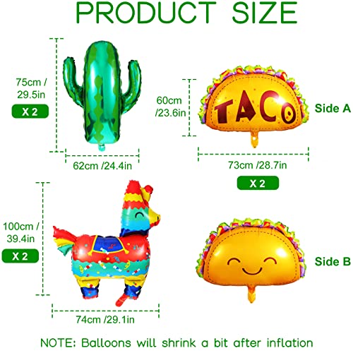 6 Piezas Globos de Tema de Fiesta Mexicana Globos de Papel de Aluminio de Mylar de Taco Mexicano Llama Cactus Jumbo Decorativo para Suministros de Cumpleaños Cinco de Mayo Taco Fiesta Luau