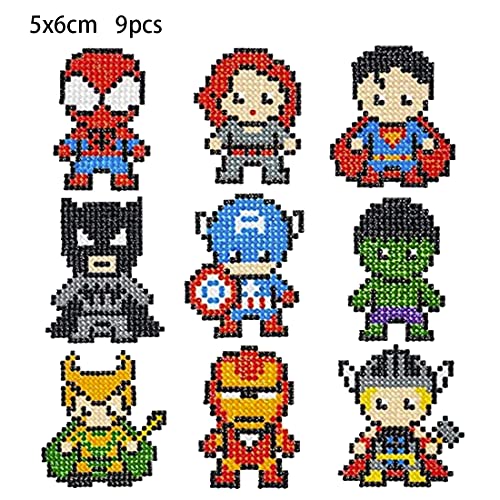 9pz Superhero DIY 5d Diamante Stickers Kit HANEL-Superhero 5d Pintura de Diamantes Pegatina Arte y Manualidades DIY para Niño Niña Regalo de Cumpleaños / Navidad / año Nuevo