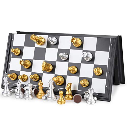 Ajedrez Profesional, Juego de Ajedrez Magnetico, Plegable Tablero Ajedrez Piezas Ajedrez para Viaje y Fiesta, Chess Ajedrez Regalos para Niños y Adultos (25x25cm)