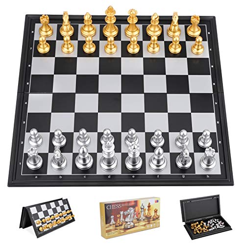 Ajedrez Profesional, Juego de Ajedrez Magnetico, Plegable Tablero Ajedrez Piezas Ajedrez para Viaje y Fiesta, Chess Ajedrez Regalos para Niños y Adultos (25x25cm)