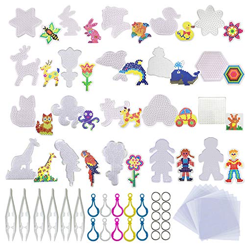 Allazone 5mm 22 Pz Animal Pegboards Plantillas Grandes con Cuentas Blancas, Papel de Planchado y Llavero, Placas Cuadrado Transparente para Cuentas Niños Artesanía Perlas