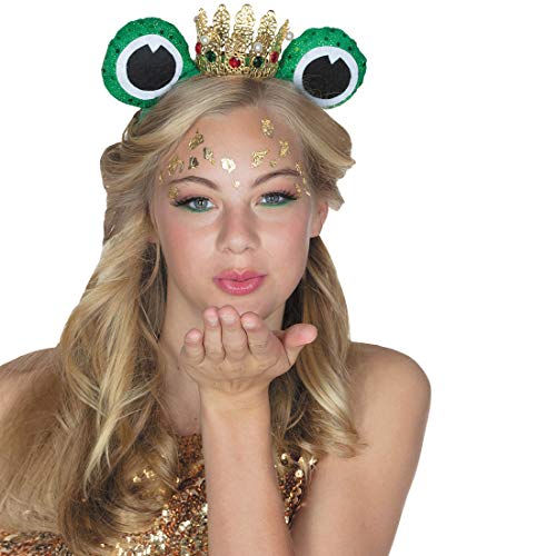 Amakando Divertida Diadema de Rana con Ojos/Verde-Dorado/Diadema de Princesa Corona y Ojos saltones/El Centro de Las miradas Fiesta de Disfraces y Carnaval