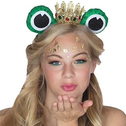 Amakando Divertida Diadema de Rana con Ojos/Verde-Dorado/Diadema de Princesa Corona y Ojos saltones/El Centro de Las miradas Fiesta de Disfraces y Carnaval