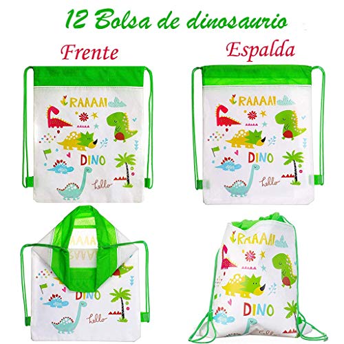 Amycute 12 pcs Mochilas Cordones Dinosaurio, Bolsas con Cordón Mochila Party Bolsas Tela no Tejida Escolar Hombro Mochila de Viaje Bolsa de Baile Gimnasio para Adolescentes Niños niñas Cumpleaños