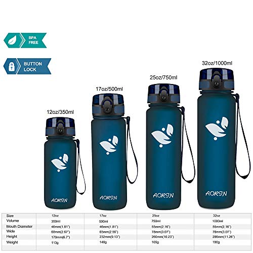 AORIN Botella Agua Deporte -350ml/500ml/750ml/1000ml - Botella Agua Niños Sin BPA，Impermeable y Reutilizable，Apertura con un Solo botón，Aplicar a Sport, Gimnasio, Trekking，Bicicleta