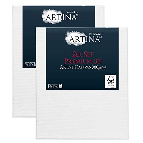 Artina Set de 2 lienzos blancos preestirados Premium 3D - 30x40 cm - Lienzos para pintar estables y pretratados para pintar - con bastidores extra gruesos 380g/m²