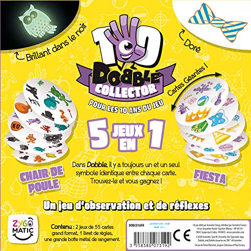 Asmodee Dobble Collector 10 ANS - Juego de Mesa, de socialización, de observación, de Velocidad (versión en francés)