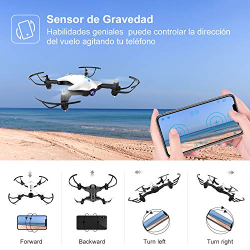 ATOYX Drone Plegable, Drone con Cámara para Principiantes y Niños, 720P con Control Remoto WiFi FPV en Tiempo Real, Una Tecla de Despegue/Aterrizaje, Gravedad Sensor, AT-146