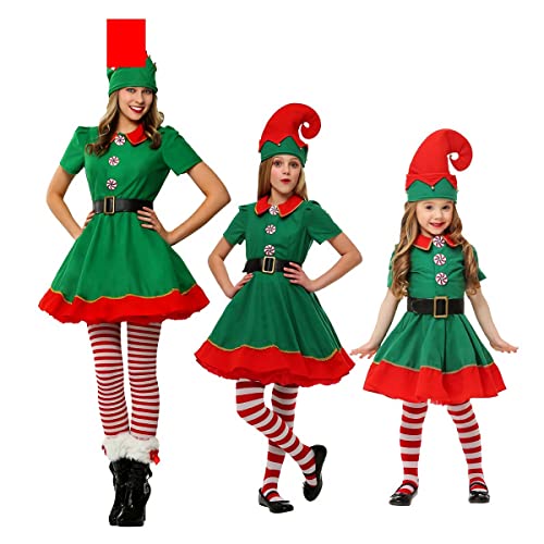 AudMsier Ropa Festiva De Elfo, Conjunto De Sombrero De Elfo, Camisa, Pantalones, Vestido, Carnaval De Navidad, Cosplay, Hombre, Mujer, Adulto (Mujer, L)