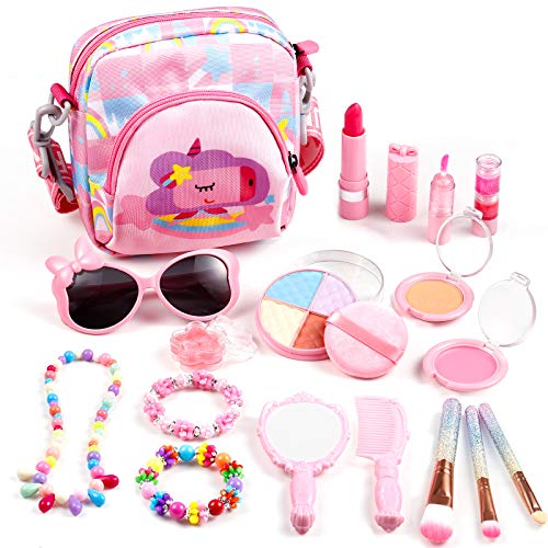 Auney Kit de Maquillaje Niñas, 18 Piezas de Juguete de Maquillaje Cosméticos Lavables, Regalo de Princesa para Niñas de 3 4 5 6 7 8 años