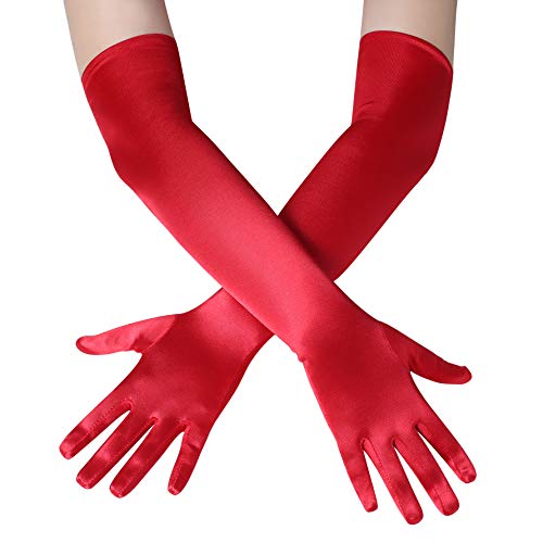 BABEYOND Guantes Largos hasta los Codos Guantes Nupciales Estilo Vintage 1920 Flapper Disfraces Guantes Novia Accesorios (Largo Liso 52cm / Rojo)