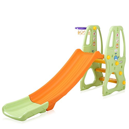 Baby Vivo Tobogán Parque para Infantil Niños Recto Diapositiva Interior y Aire Libre Juguetes Jardín en Naranja/Verde