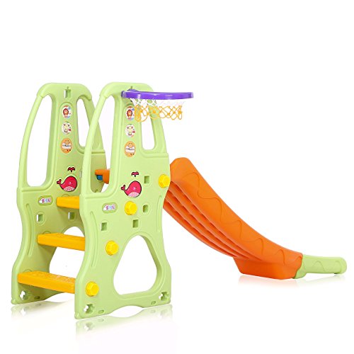 Baby Vivo Tobogán Parque para Infantil Niños Recto Diapositiva Interior y Aire Libre Juguetes Jardín en Naranja/Verde