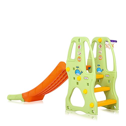 Baby Vivo Tobogán Parque para Infantil Niños Recto Diapositiva Interior y Aire Libre Juguetes Jardín en Naranja/Verde