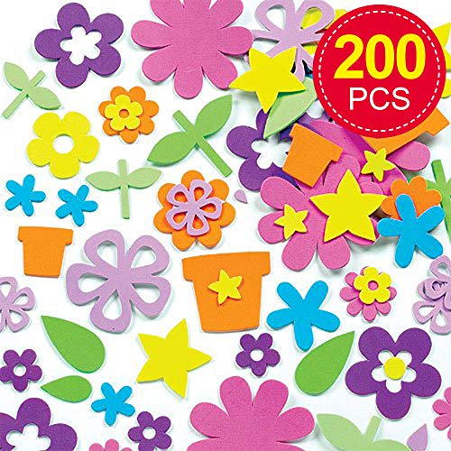 Baker Ross Pegatinas de Flores de Jardín Hechas de Espuma para Artesanía para Niños Perfectas para Decorar Tarjetas Álbumes Collages y Otras Manualidades de Niños (Pack de 200) (EK342)