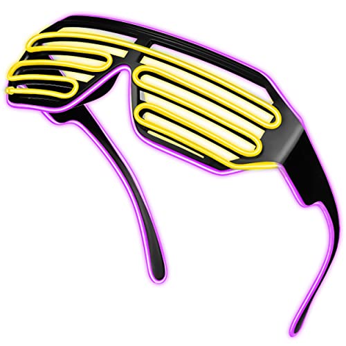 Balinco Gafas LED con 3 modos de flash – perfectas como Techno DJ | Festival | Halloween | Carnaval | como complemento para el disfraz (lila / amarillo)