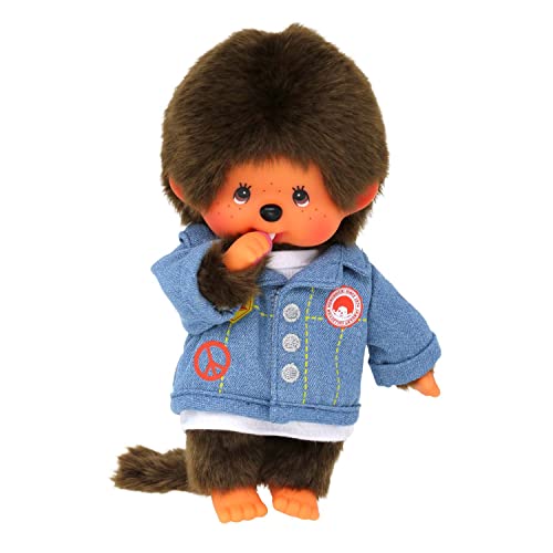 Bandai - Monchhichi - Peluche de Monchhichi - Chaqueta Vaquera icónica de los años 80 - Peluche Suave 20 cm para niños y Adultos - SE23396