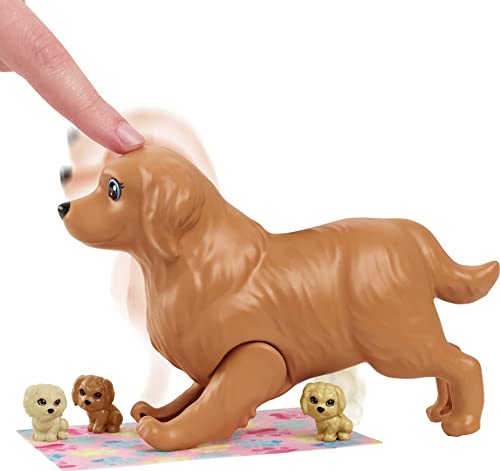 Barbie Muñeca con Mascotas - Mamá Perro con Función de Parto - 3 Cachorros y Accesorios - Muñeca Articulada: 29,21 cm - Regalo para Niños de 3-7 Años