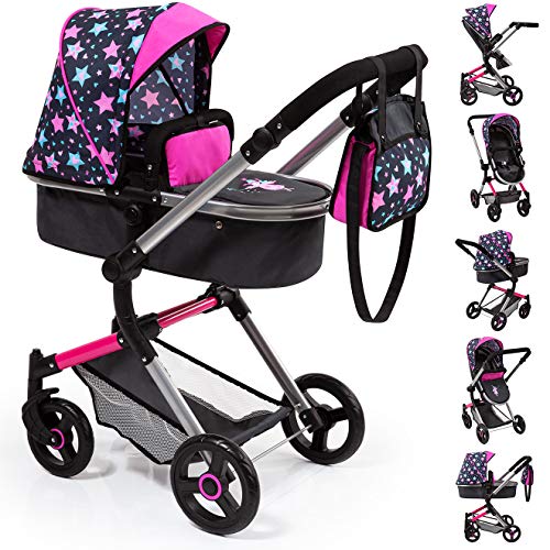 Bayer Design- Cochecito de Muñecas Neo Vario Combolso Cambiador, Convertible, Plegable, Color Rosa, Negro Comhada (18406Aa)