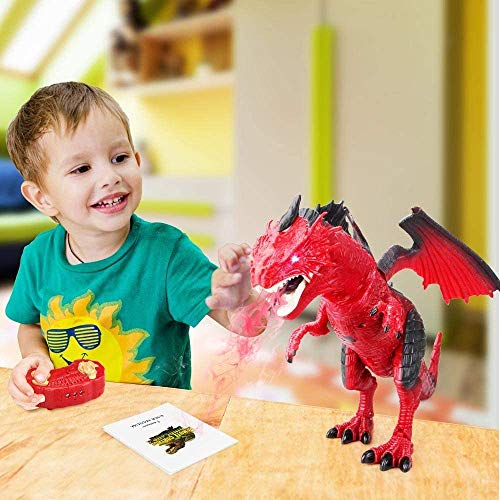 Baztoy Dinosaurios Teledirigido, Juguetes Grande RC Dragón Robot con Rugido, Rociar, Movimiento y Luz Animales Radiocontrol, Juegos Niñas 3 4 5 6 7-12 Años Educativos Regalos Cumpleaños Navidad