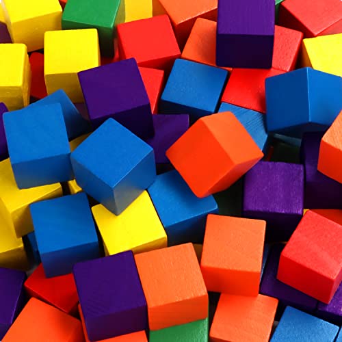 Belle Vous Cubos de Madera de Colores (Pack de 100) 1,5 x 1,5 x 1,5 cm - Cubos Madera Natural 6 Colores - Bloques para Manualidades, Hacer Puzzles - Regalo Educativo, Matemáticas para Niños