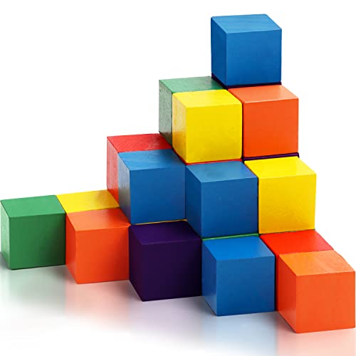 Belle Vous Cubos de Madera de Colores (Pack de 100) 1,5 x 1,5 x 1,5 cm - Cubos Madera Natural 6 Colores - Bloques para Manualidades, Hacer Puzzles - Regalo Educativo, Matemáticas para Niños