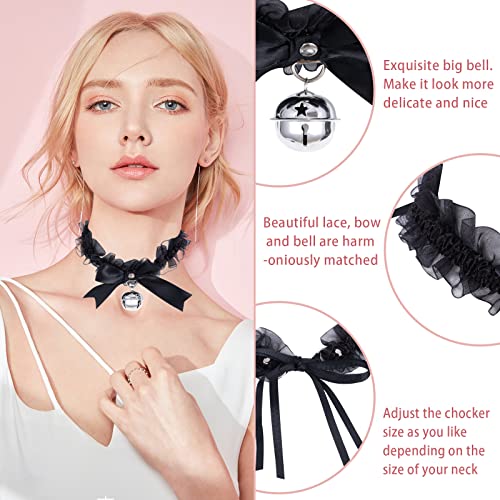 Berkelen Kit Disfraz de Gato Accesorios, Diadema de Oreja de Gato + Gargantilla de Encaje con Campana, Accesorios de Disfraces de Cosplay para Niña Mujer Disfraces Fiesta Halloween Cumpleaños