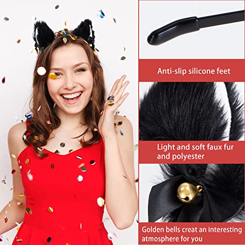 Berkelen Kit Disfraz de Gato Accesorios, Diadema de Oreja de Gato + Gargantilla de Encaje con Campana, Accesorios de Disfraces de Cosplay para Niña Mujer Disfraces Fiesta Halloween Cumpleaños