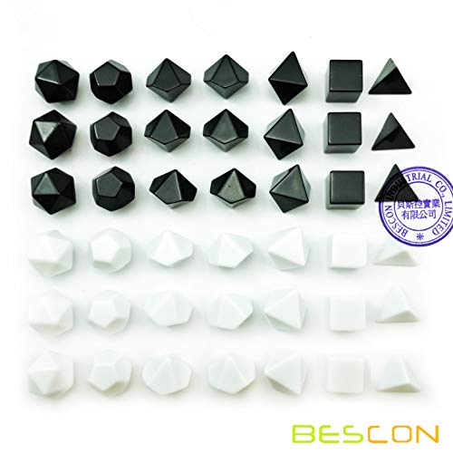 Bescon Blank Polyhedral RPG Dice Set 42pcs Artist Set, Solid Black and White Colors in Complete Set of 7, 3 Sets for Each Color, DIY Dice