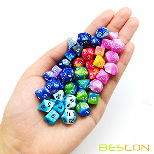 Bescon Mini Gemini Two Tone Polyhedral RPG Dice Set 10MM, Mini RPG Dice Set D4-D20 in Tube Packaging, Assorted Colored of 42pcs (7X6