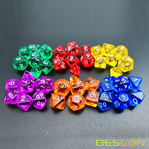 Bescon Mini Translucent Polyhedral RPG Dice Set 10MM, Small RPG Dice Set D4-D20 in Tube Packaging, Assorted Colored of 42pcs (7X6