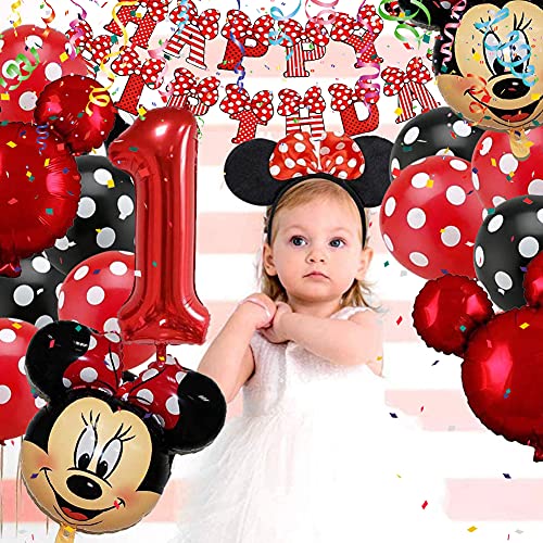 BESTZY Minnie Cumpleaños Decoracion Juego Globos, globo sónico de globo temático de 1 año Suministros de Fiestas Fiesta de Tema de Juegos Incluye Globos de Látex