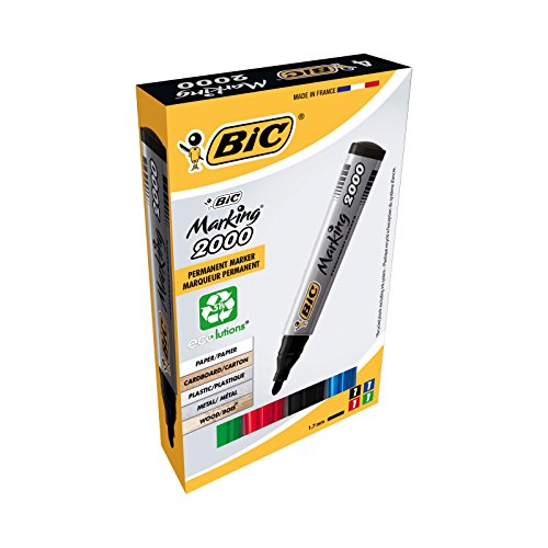 BIC Marking 2000 Punta redonda Negro, Azul, Verde, Rojo 4pieza(s) - Marcador permanente (Negro, Azul, Verde, Rojo, Punta redonda, Negro, Azul, Verde, Rojo, 1,7 mm, Cartón, Vidrio, Metal, Papel, De plástico, Tinta con base de agua)