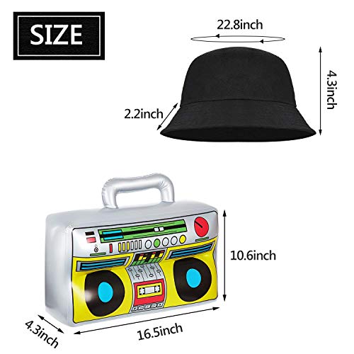 BIQIQI Kit de Disfraces de Hip Hop 90's 80's Rapero Accesorios Sombrero del Cubo Collar de Cadena de Oro con Signo de Dólar Gafas Boom Box Inflable Party Favors Decoración de Fiesta