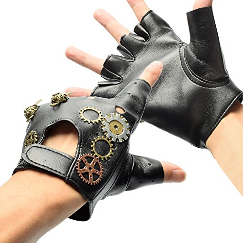 BLESSUME Victoriano Punk Sin Dedos Guantes Vendimia gótico Punk Unisexo Cosplay Guantes Negro