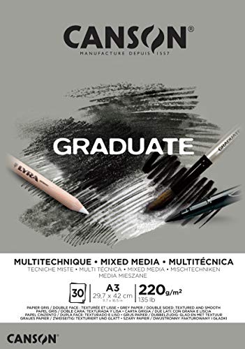 Bloc Encolado A3 30H Canson Graduate Mix Media Fino 220g Gris