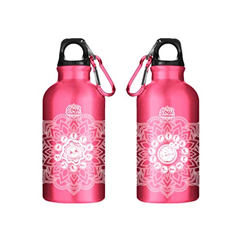 Botella infantil ligera y ecológica Soul Mates Sol y Luna | 400 ml | Aluminio | Color Rosa | Sin BPA