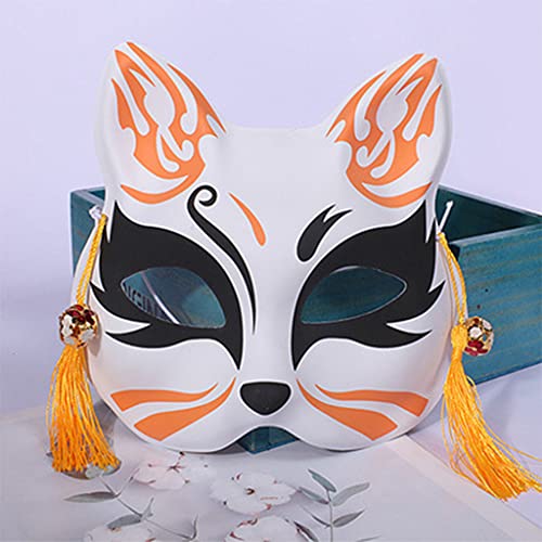 CAFFAINA Anime Demon Slayer Foxes Pintado a Mano japonés Media Cara Festival Ball Kabuki Kitsune Cosplay Prop- Azul Oscuro