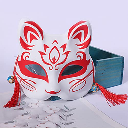 CAFFAINA Anime Demon Slayer Foxes Pintado a Mano japonés Media Cara Festival Ball Kabuki Kitsune Cosplay Prop- Azul Oscuro