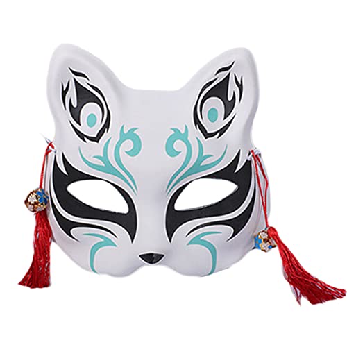 CAFFAINA Anime Demon Slayer Foxes Pintado a Mano japonés Media Cara Festival Ball Kabuki Kitsune Cosplay Prop- Azul Oscuro