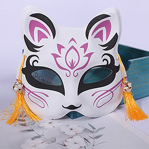 CAFFAINA Anime Demon Slayer Foxes Pintado a Mano japonés Media Cara Festival Ball Kabuki Kitsune Cosplay Prop- Azul Oscuro