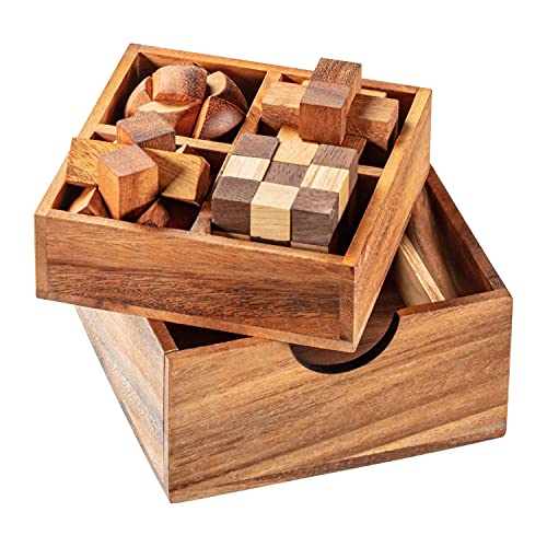 Caja de Juego de Rompecabezas Zederello con 4 Juegos de lógica en Embalaje de Madera, Juego de Rompecabezas con Rompecabezas, Pensamiento, colección de Rompecabezas, Rompecabezas 3D