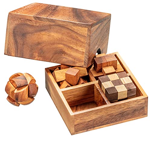 Caja de Juego de Rompecabezas Zederello con 4 Juegos de lógica en Embalaje de Madera, Juego de Rompecabezas con Rompecabezas, Pensamiento, colección de Rompecabezas, Rompecabezas 3D