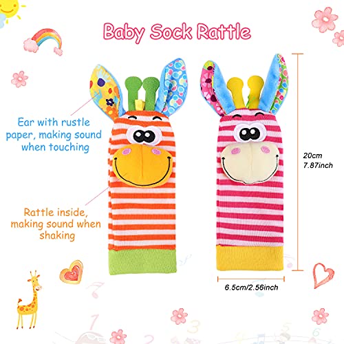 Calcetines Sonajero Bebé, Sonajero Calcetines y Muñequeras para Bebé Recién Nacido Traqueteo de Bebe Niños Juguete Sonajero Muñeca y Pies Juguetes de Desarrollo Animales Suaves