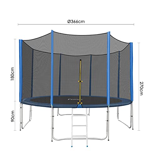 Cama Elástica de Jardín Ø 305 cm, Trampolín de Jardín, Juego Completo Postes Acolchados, Red de Seguridad, Escalera y Cubierta de Borde, Certificado TÜV GS, Resistente a la Intemperie