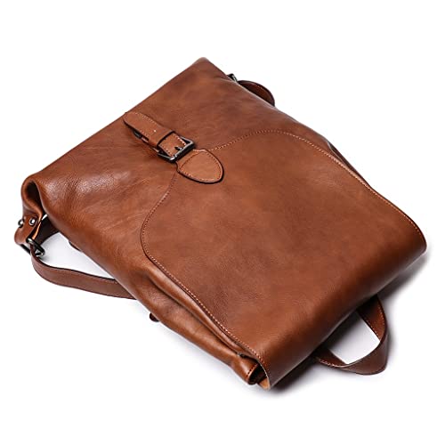 Casual Mochila de cuero de la primera capa de los hombres, Waterpoof de 12 pulgadas Laptop Daypack, escuela de viajes de moda masculina, negocio, oficina mochila ( Color : Brown , tamaño : 12inchs )