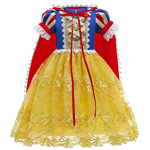 CinheyU Niñas Traje de Carnaval Disfraz de Blancanieves Princesa Cumpleaños Boda Fiesta Navidad Ceremonia Halloween Cosplay Vestidos de Snow White con Capa Accesorios 2-3 años