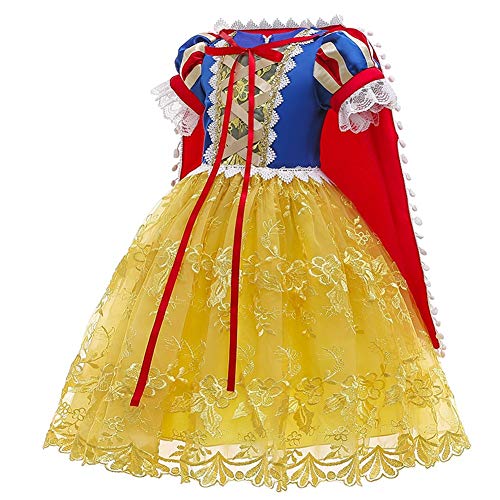 CinheyU Niñas Traje de Carnaval Disfraz de Blancanieves Princesa Cumpleaños Boda Fiesta Navidad Ceremonia Halloween Cosplay Vestidos de Snow White con Capa Accesorios 2-3 años