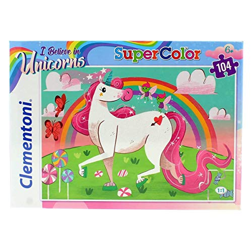 Clementoni - Puzzle infantil 104 piezas Unicornios, puzzle infantil a partir de 6 años (27109)